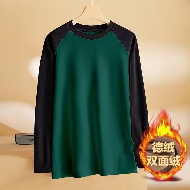 Source Manufacturer Double-Sided German Velvet Bottoming Shirt For Men, Fashionable And Versatile Boys' T Casual Contrasting Color Couple'S Long - Image 4
